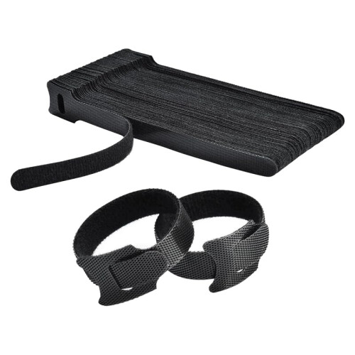 Reusable Adjustable Cable Ties Hook and Loop Straps for Neat Cord Management  Black Set