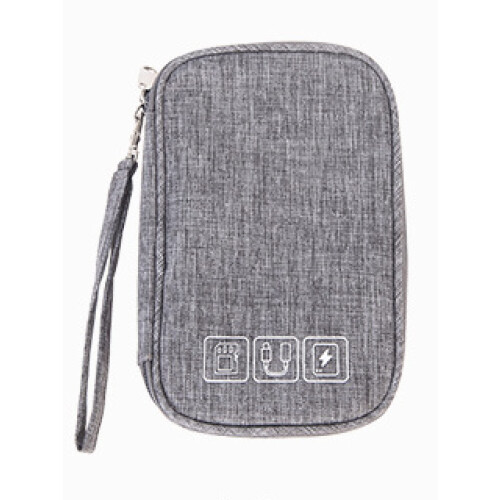 Gray Travel Electronics Organizer Bag, Compact MultiDevice Cable Storage Case