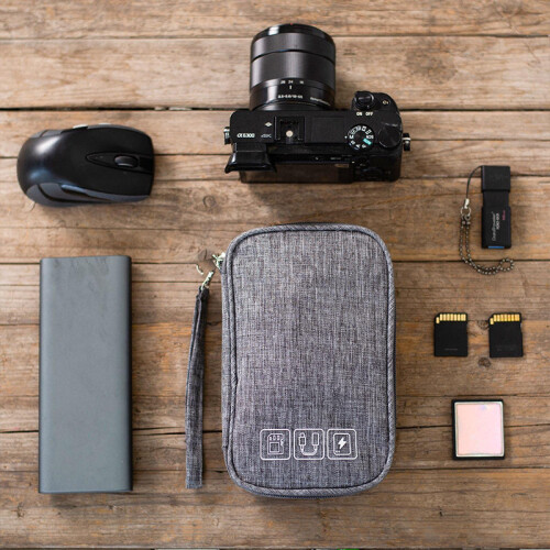 Gray Travel Electronics Organizer Bag, Compact MultiDevice Cable Storage Case 2