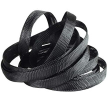 20mm Black Nylon Braided Cable Sleeve for Durable Wire Protection, Expandable Mesh Design 1M