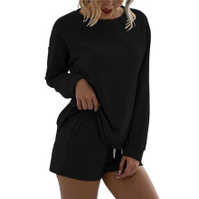 Tweedelige Sportbroek voor Dames, Oversized Casual Pak, Sportkleding, Herfstkleding Zwart L