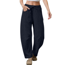 Dames Joggingbroek met Trekkoord, Elastische Taille, Wijde Pijpen, Casual Palazzobroek met Zakken Marineblauw M