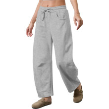Dames Joggingbroek met Trekkoord, Elastische Taille, Wijde Pijpen, Casual Palazzobroek met Zakken Lichtgrijs S