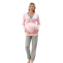 Moisture Wicking Fabric Maternity Loungewear Set V Neck-Pink L