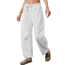 Dames Joggingbroek met Trekkoord, Elastische Taille, Wijde Pijpen, Casual Palazzobroek met Zakken Lichtgrijs XL