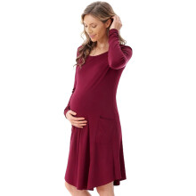 Long Sleeve Dress for Busy Moms Pregnancy Spring-Wine Red L