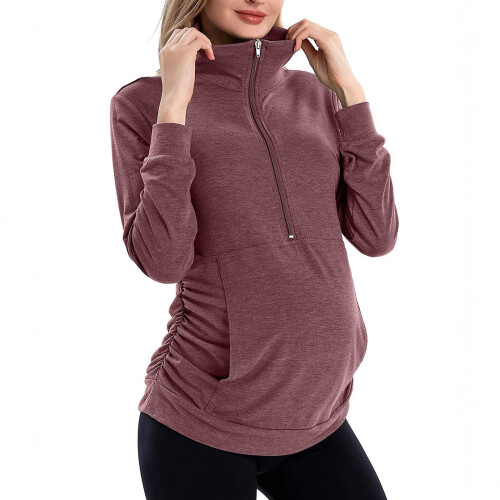 Adaptable Maternity Half Zip Collar Top Casual-XL P red