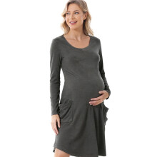 Long Sleeve Maternity Dress Loose for Comfort in-Dark Grey S