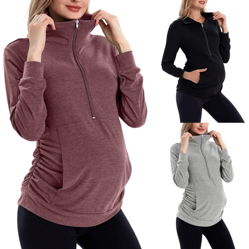 Adaptable Maternity Half Zip Collar Top Casual-XL P red 2