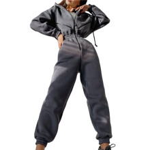 Fleece Jumpsuits voor Dames, Outfits met Capuchon, Hoge Taille Jumpsuit voor Dames Grijs L