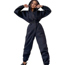 Fleece Jumpsuits voor Dames, Outfits met Capuchon, Hoge Taille Jumpsuit voor Dames Zwart XL