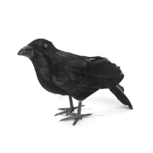 Halloween Black Feathered Crow Decoration 1
