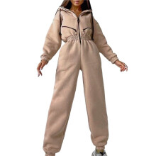 Fleece Jumpsuits voor Dames, Outfits met Capuchon, Hoge Taille Jumpsuit voor Dames Abrikoos XL