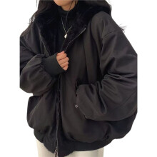 Jack voor Dames, Omkeerbaar, Y2k Ritshoodie, Fleece, Bont, Winterjas, Cutecore, Koreaanse Kleding Zwart S