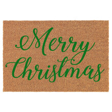 Luonnonvärinen kookoskuituinen kynnysmatto Merry Christmas Green 61x40 cm