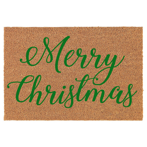 Natural Coco Coir Doormat Christmas Script Green 24 x 16 in