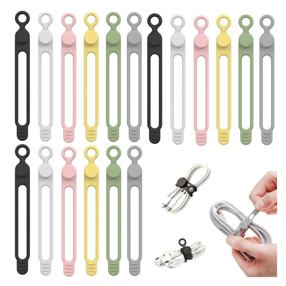 Reusable Silicone Cable Ties 24Pack Multicolor Elastic Cord Organizers For Wire Management And Chargers 9330225818557