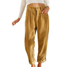 Broeken voor Dames, Casual, Hoge Taille, Rechte Pijpen, Losse, Comfortabele Broek met Zakken Kaki L
