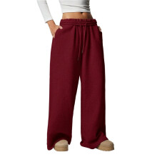 Dames Wijde Joggingbroek, Baggy Joggingbroek met Trekkoord en Hoge Taille, Lounge Joggingbroek met Zakken Rood L