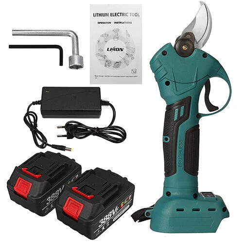 (with 2 Batteries, EU PLUG) 21V Cordless Electric Scissors Large Battery Capacity Pruning Shears Tree Branch Pruner Garden Tools