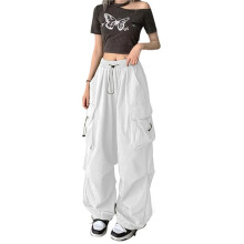Dames Cargobroek Casual Wandelbroek Losse Broek Y2K Hoge Taille Mutil Zakbroek Wit M