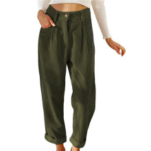 Broeken voor Dames, Casual, Hoge Taille, Rechte Pijpen, Losse, Comfortabele Broek met Zakken Legergroen M