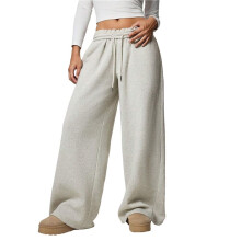 Dames Wijde Joggingbroek, Baggy Joggingbroek met Trekkoord en Hoge Taille, Lounge Joggingbroek met Zakken Lichtgrijs S