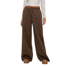 Dames Wijde Joggingbroek, Baggy Joggingbroek met Trekkoord en Hoge Taille, Lounge Joggingbroek met Zakken Koffie L