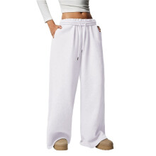 Dames Wijde Joggingbroek, Baggy Joggingbroek met Trekkoord en Hoge Taille, Lounge Joggingbroek met Zakken Wit S