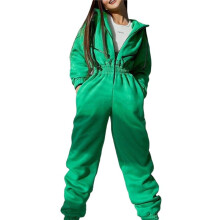 Fleece Jumpsuits voor Dames, Outfits met Capuchon, Hoge Taille Jumpsuit voor Dames Groen XL