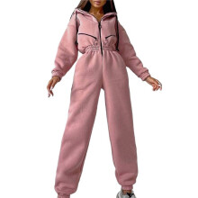 Fleece Jumpsuits voor Dames, Outfits met Capuchon, Hoge Taille Jumpsuit voor Dames Roze M