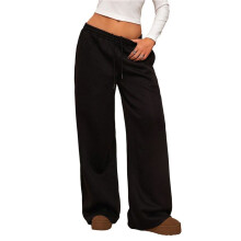 Dames Wijde Joggingbroek, Baggy Joggingbroek met Trekkoord en Hoge Taille, Lounge Joggingbroek met Zakken Zwart XS