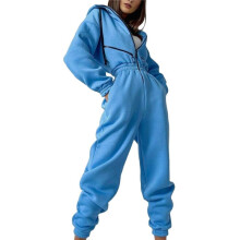 Fleece Jumpsuits voor Dames, Outfits met Capuchon, Hoge Taille Jumpsuit voor Dames Blauw XL