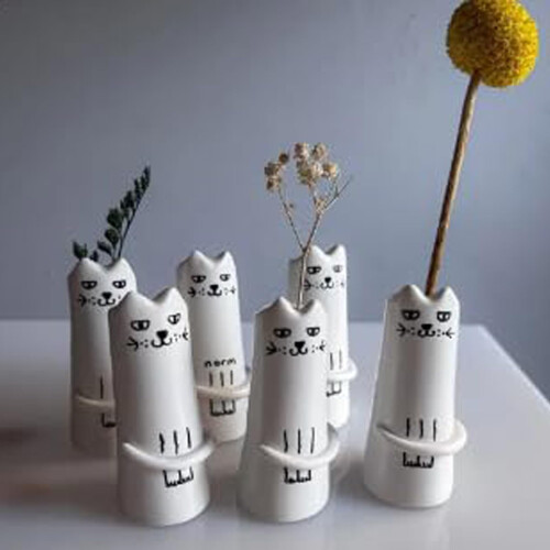 Conjunto de 3 mini vasos de cerâmica em formato de gato 2