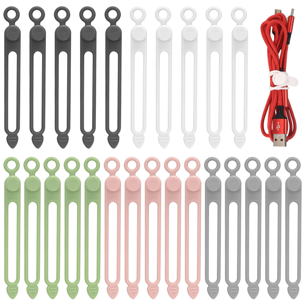 25 Pack Reusable Silicone Cable Ties For Cable Management, Color Coded Organizer Straps For Home And Office 9330225818779