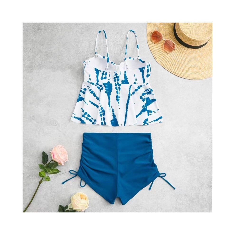 (Sea Blue Print, S) New Print Split Swimsuit European-American Sexy Band Summary High-Sense Band Vacation Wind-image-OPC-PTGWRP2-NEW