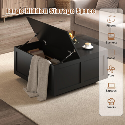 Black Lift Top Coffee Table with Storage 2