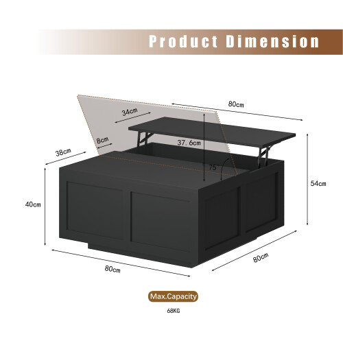 Black Lift Top Coffee Table with Storage 1