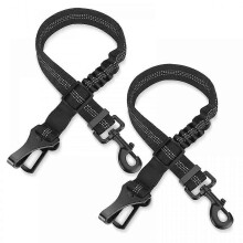 Retractable Dog Seatbelts Harness for Car,Adjustable with Elastic Bungee Buffer and Restraint Reflective (2 Piece/Black)