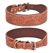 (XL, Brown) Leather Dog Collars for Walking Soft Padding Embossed Collars for Medium Large Breeds Pet Training Collar Accessories M