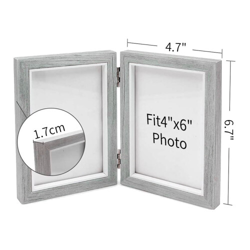 Grey Wooden Double Picture Frame 4x6 in 2