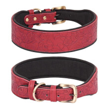 (XL, Red) Leather Dog Collars for Walking Soft Padding Embossed Collars for Medium Large Breeds Pet Training Collar Accessories M