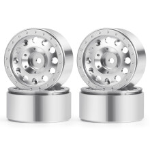 RC Crawler Beadlock Wheels 1.3 Inch Aluminum Rims for TRX4M SCX24, Silver, Enhanced Offroad Stability