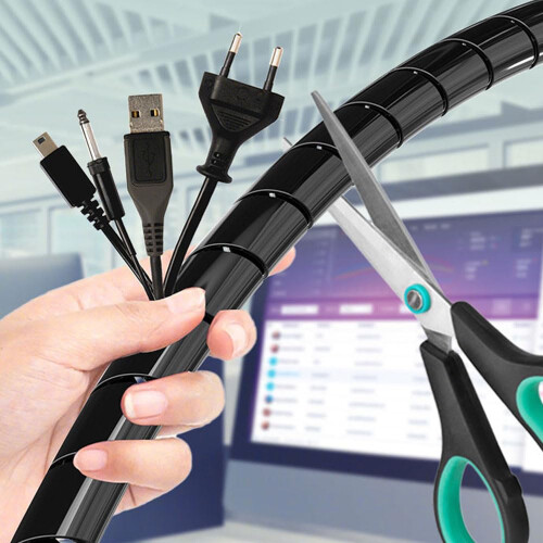 23ft Cable Management Sleeve Black 1/2 Inch Spiral Cable Wrap for Precise Fit Easy Cut Installation 2