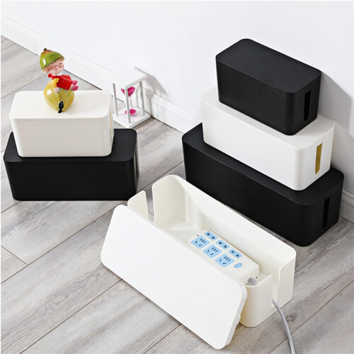 Black Cable Management Box Medium 32x13.5x13cm Desk Wire Storage Organizer with Compact Design 1