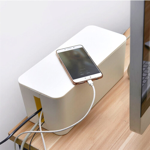 Black Cable Management Box Medium 32x13.5x13cm Desk Wire Storage Organizer with Compact Design 2