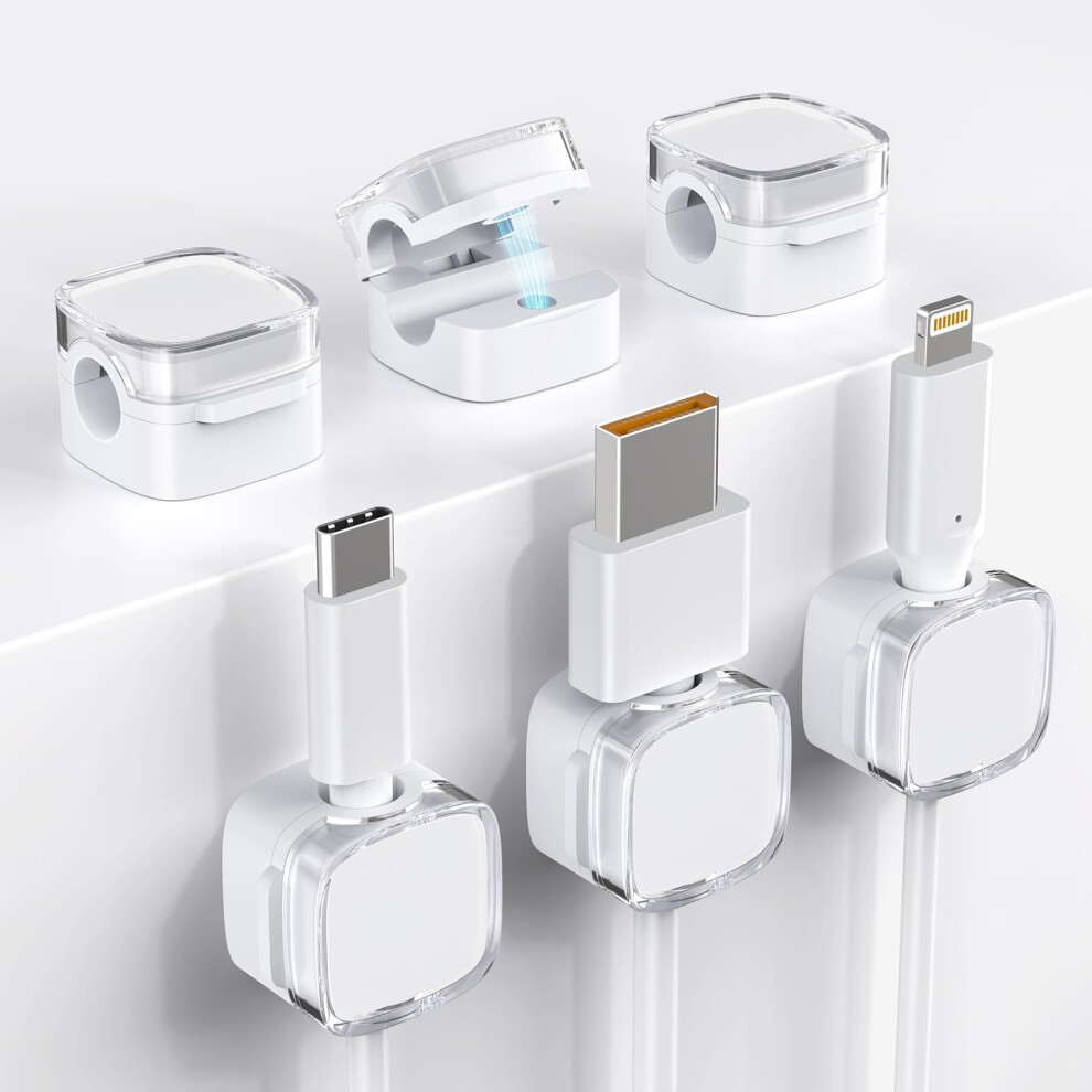 Cable Organizer 6 Pack Magnetic Cable Clips With Strong Adhesive Mount, Crystal White Desk And Car Wire Management Solution 9310869823520
