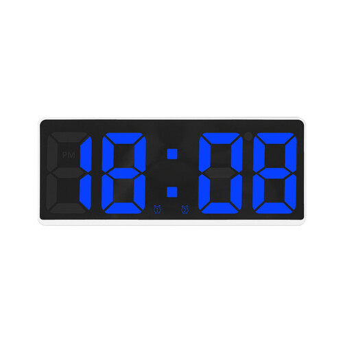 Digital Alarm Clock LED Large Display White Frame