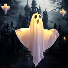 Halloweenská dekorace Létající duch LED, látková, 50x40cm