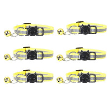 Reflective Cat Collars with Adjustable Size 20-32cm and Safety Quick Release Buckle, Bells and Reflective Design (Yellow, 6 Pack)